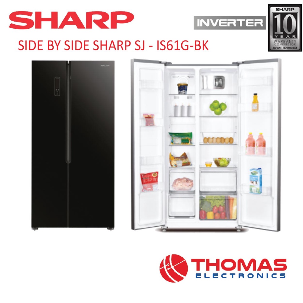 Kulkas Sharp SJ IS61G BK Side By Side Inverter Black Kapasitas 563 Liter SJ-IS61G-BK Garansi Resmi