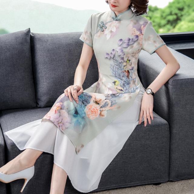 Cheongsam 2022 new summer improved dress Chinese style women's dress mother high-end temperament fas