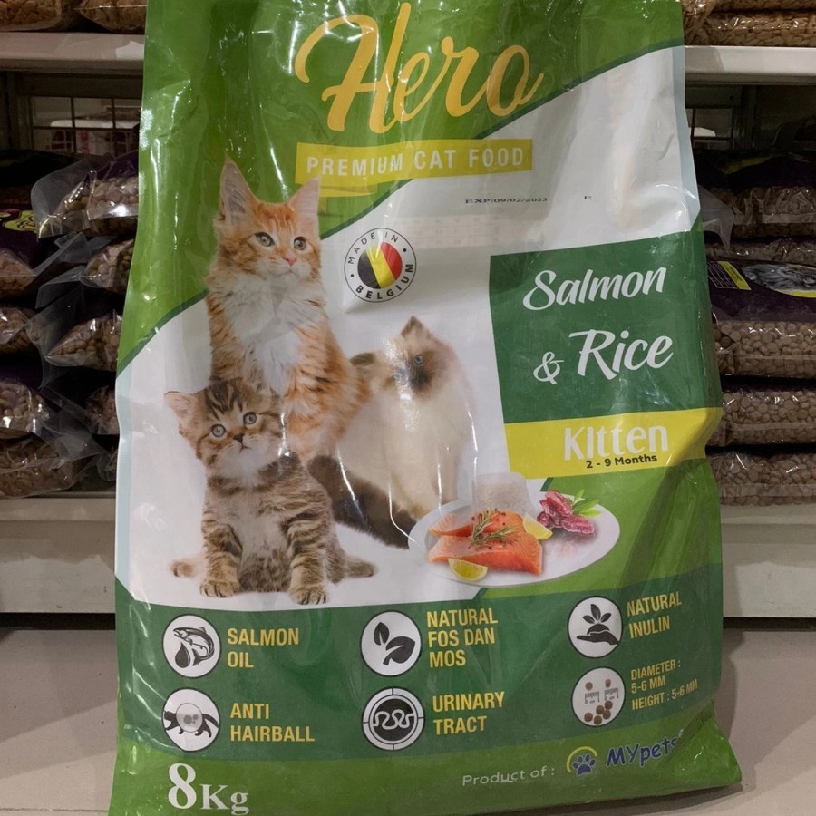 ekspedisi - Makanan Kucing Hero Cat Food Kitten Salmon &amp; Rice 8Kg