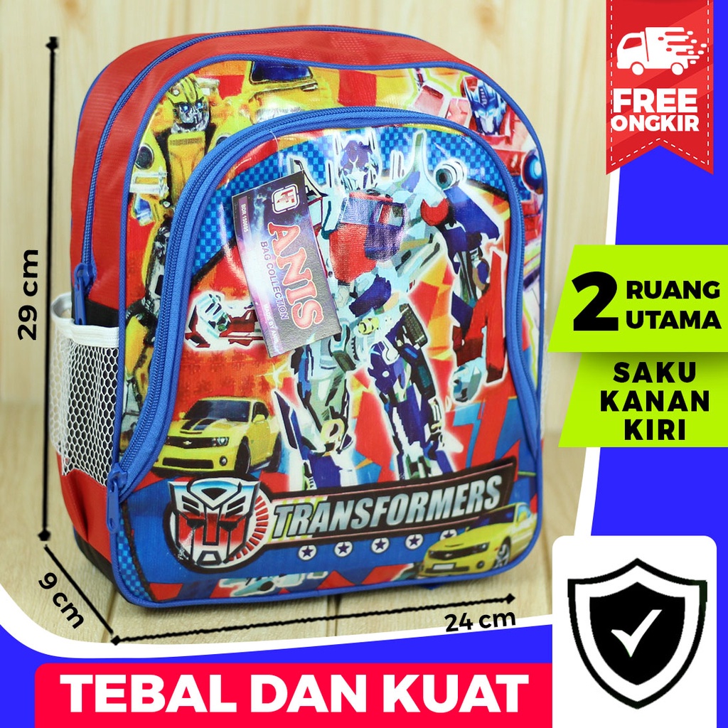 Fashion Kids Tas Gendong Anak Laki Laki Mika Sedang Transformer Merah Ransel Karakter Tas Sekolah