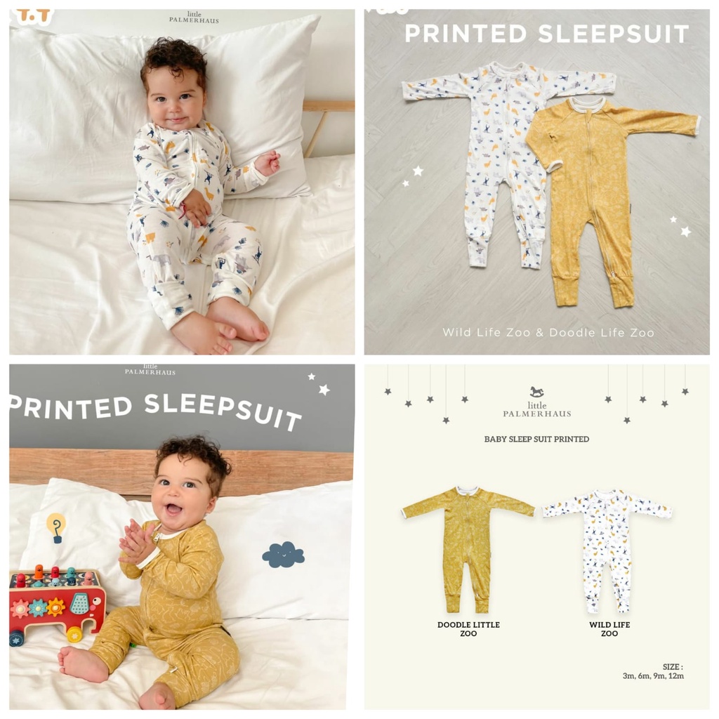 [NEW COLORS] LITTLE PALMERHAUS 1pcs Sleepsuit Panjang Zipper Sleepwear ( Piyama Bayi )