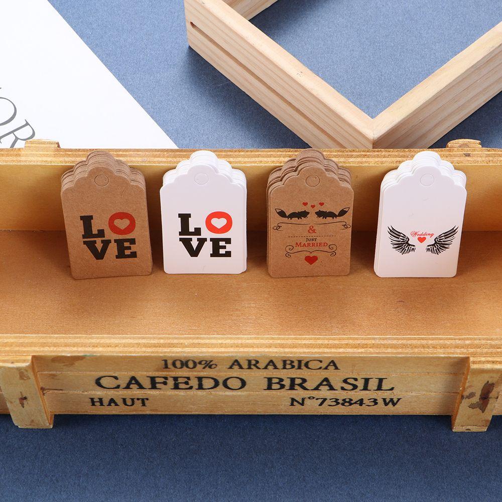 R-FLOWER 100pcs Gift Tag Card Happy Valentine Day Paket Kertas Kraft Pembungkus Thank You