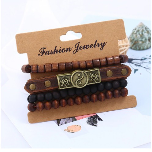 Gelang kulit dan kayu gaul keren pria wanita 013