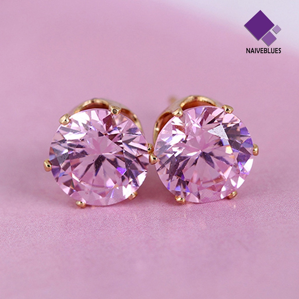 Anting Stud Bentuk Bulat Kubik Gaya Elegan