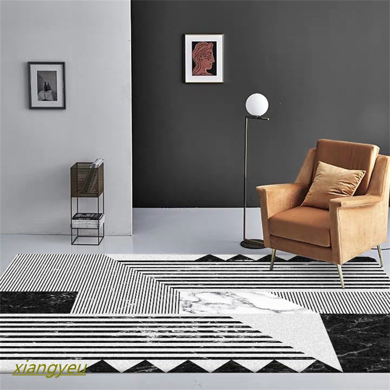 Karpet Lantai  Motif  Marmer Warna  Hitam  Putih Untuk Kamar 