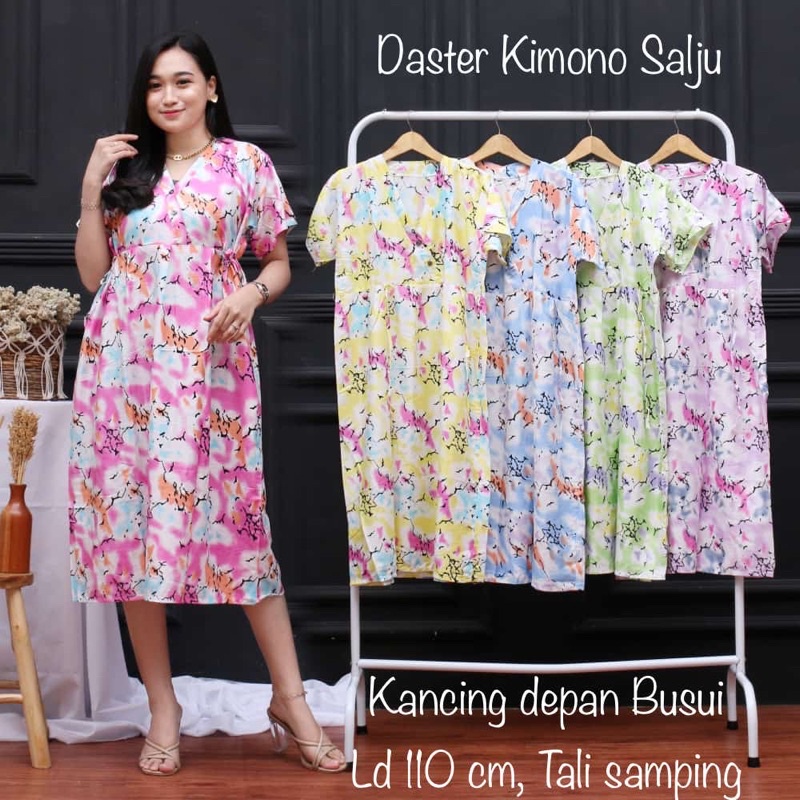 Daster Kimono Centini Kancing Depan Busui Bumil Bahan Rayon Halus Adem Lengan Pendek