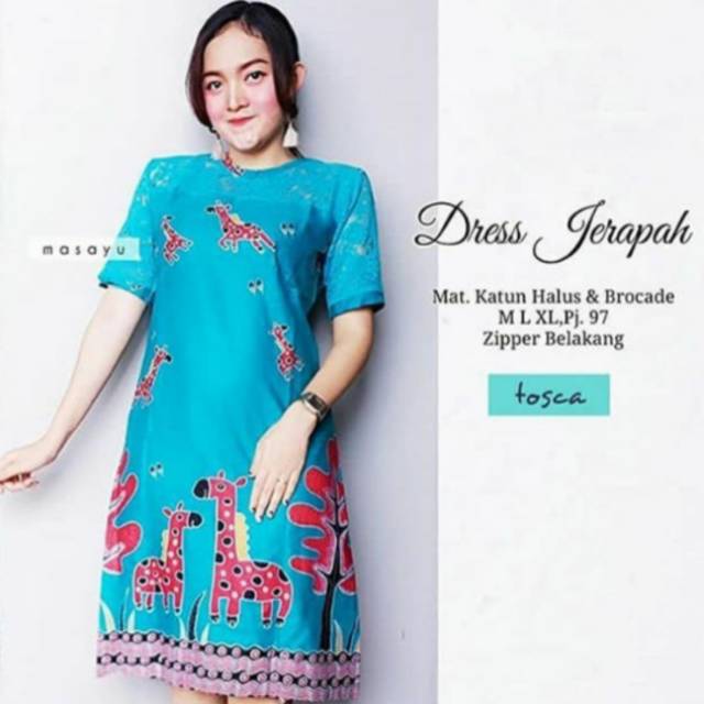 Jumbo shinta lengan pendek - risna batik ORi - dres jerapah lengan pendek kombinasi brukat