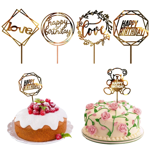 Topper Kue Desain Happy Birthday Bahan Akrilik, 9 Tipe