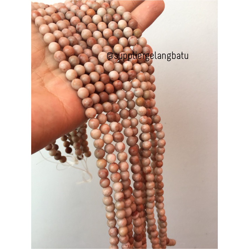 bahan soft white jasper 6mm koka natural renceng asli batu alam open aksesoris fashion craft grosir