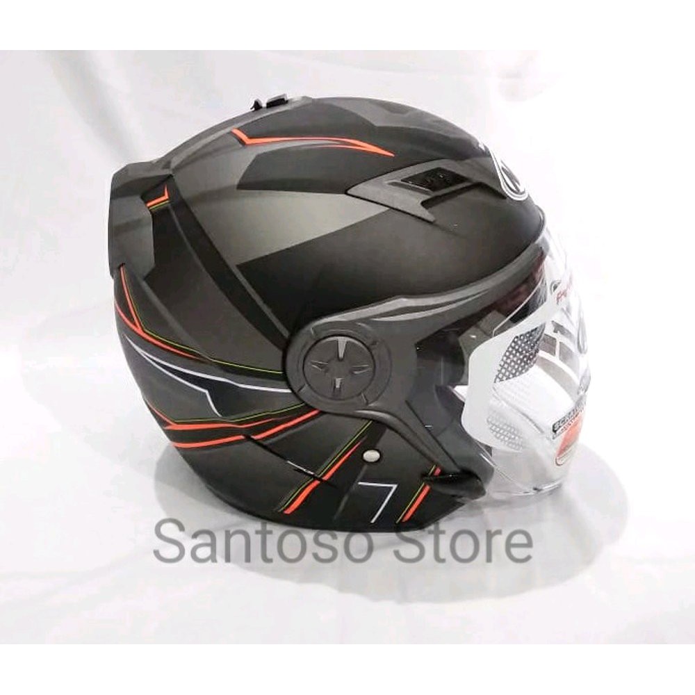 Helm Halfface NHK Gladiator Hawk Black Orange Doff Hitam Jingga Dop Bagus