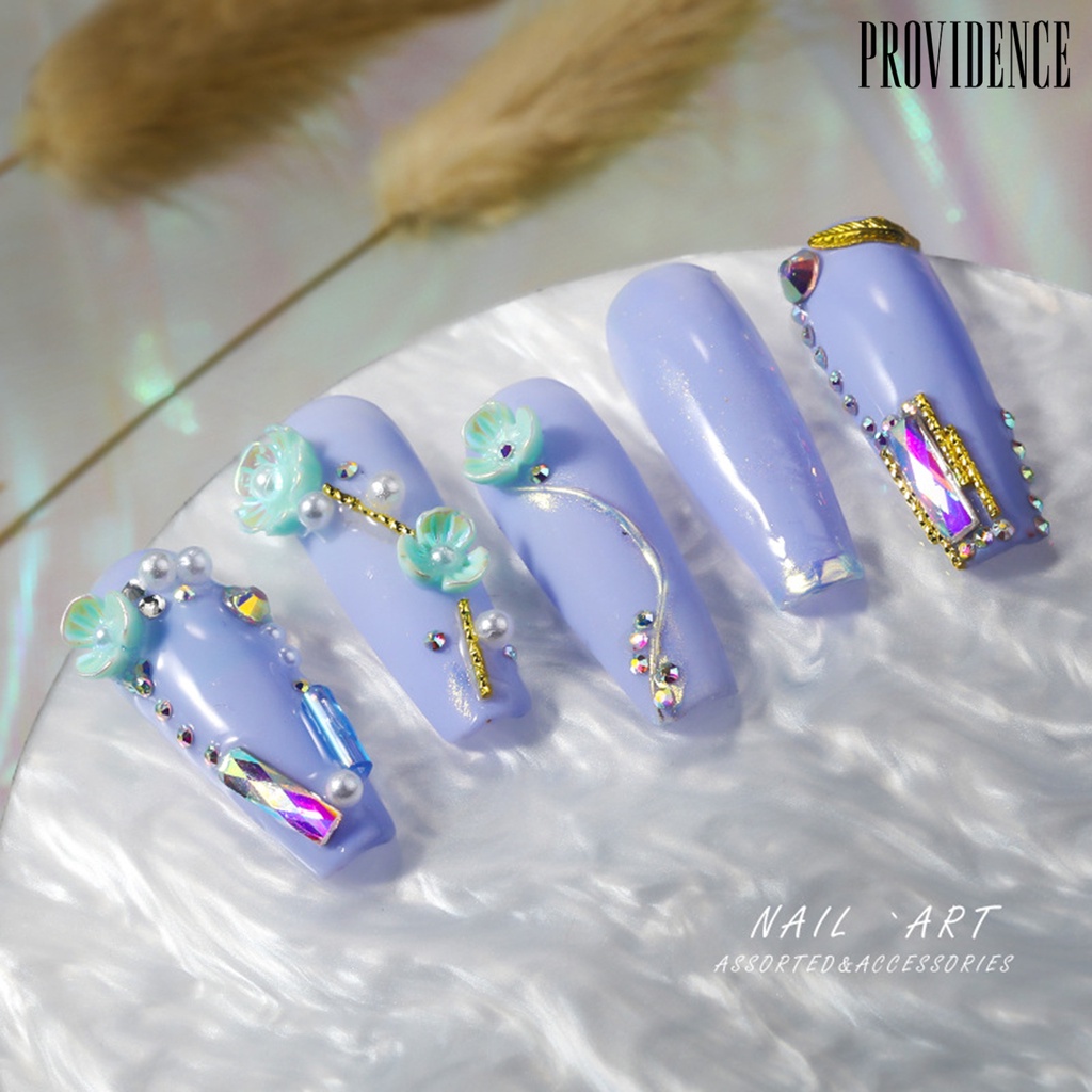 1 Kotak Ornamen Kuku 3d Bentuk Bunga Warna-Warni Aksen Berlian Imitasi Untuk Wanita