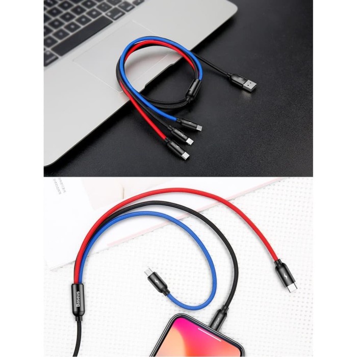 Baseus Kabel Data Primary Colors 3in1 Quick Charger