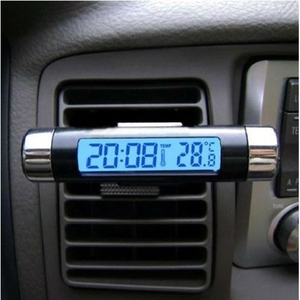 Jam dashboard mobil airvent Termometer Digital Backlight Car dash clock