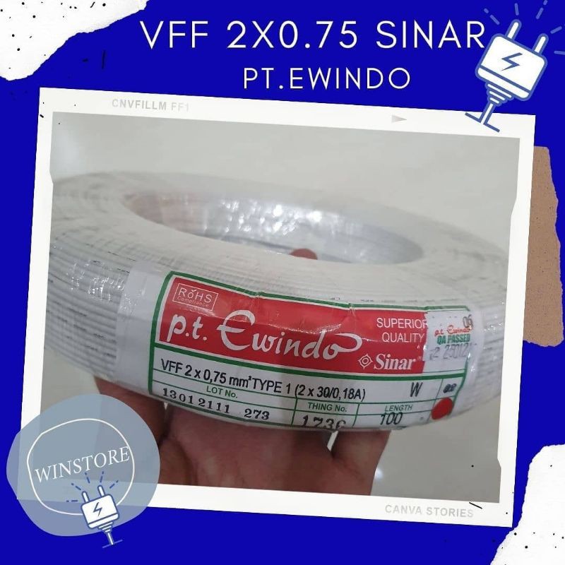 KABEL TR 2X0.75 (2X30) SINAR PT.EWINDO 100 M HITAM & PUTIH