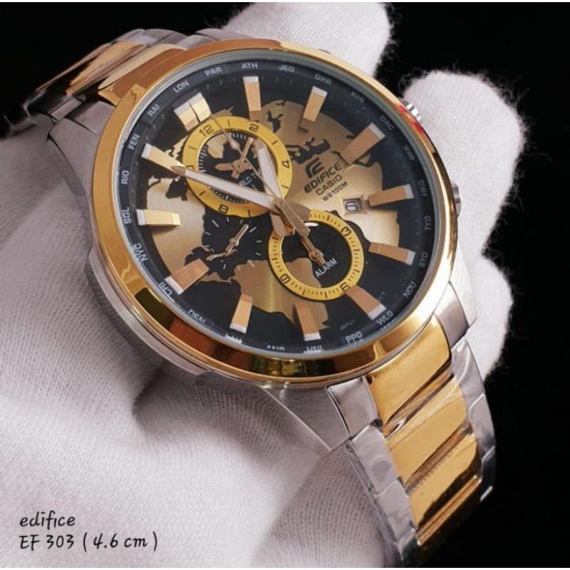 Jam Pria Merk Edifice EFR303 Black Gold Ori BM FullSet
