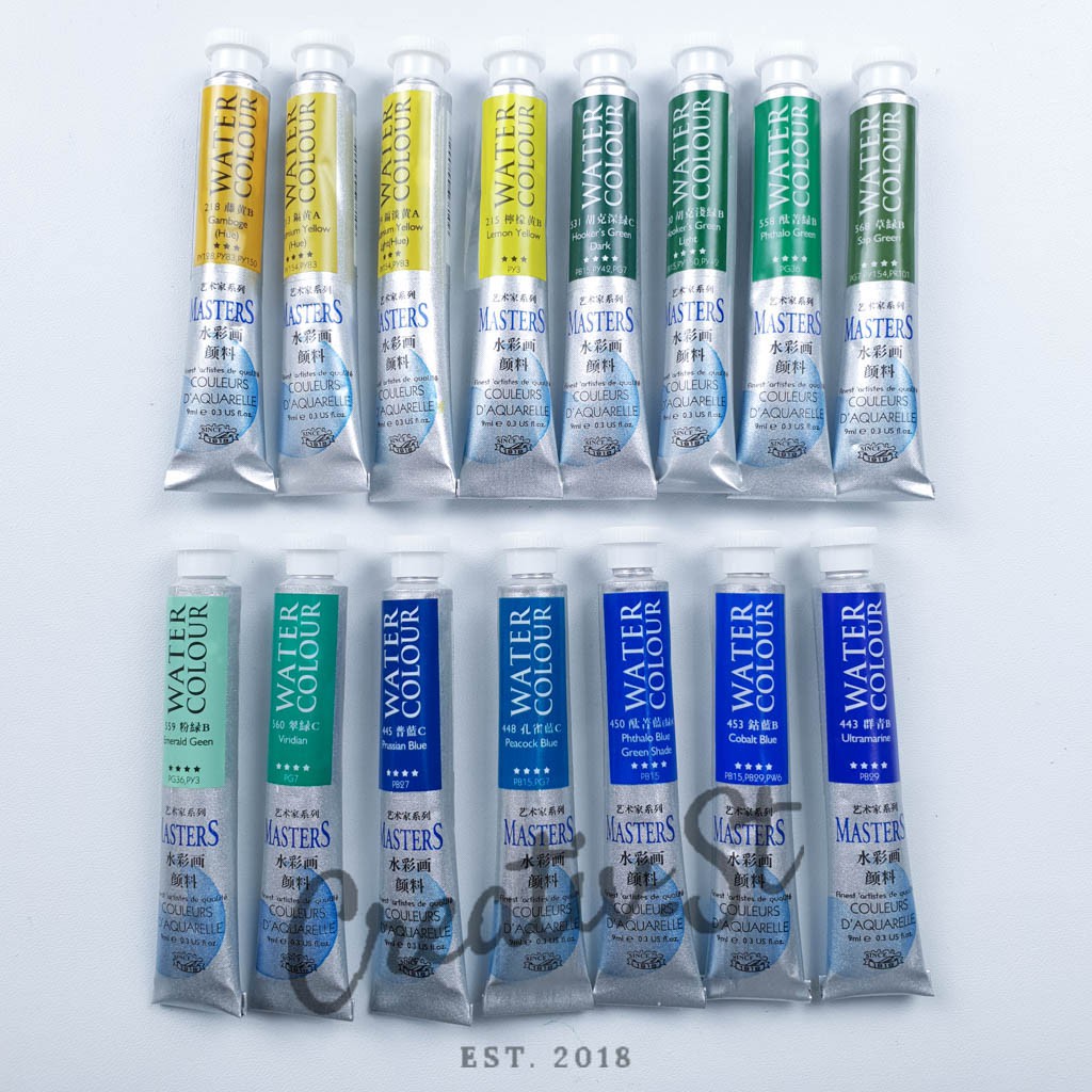 

MARIES Masters Artist Water Color 9 Ml Part 2 Yellow Green Blue Shade Cat Air Watercolor