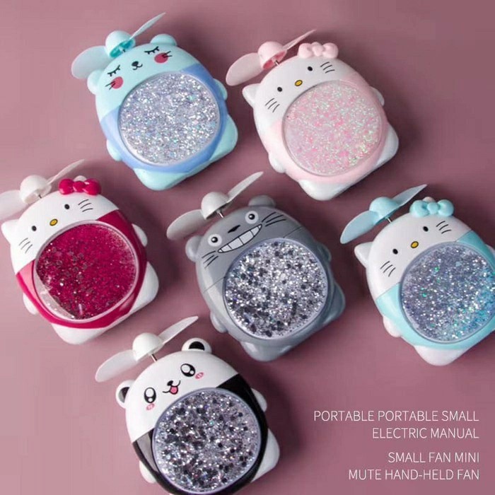 Fan mini LED KT Kipas angin Portable led glitter air tangan Mini Fans