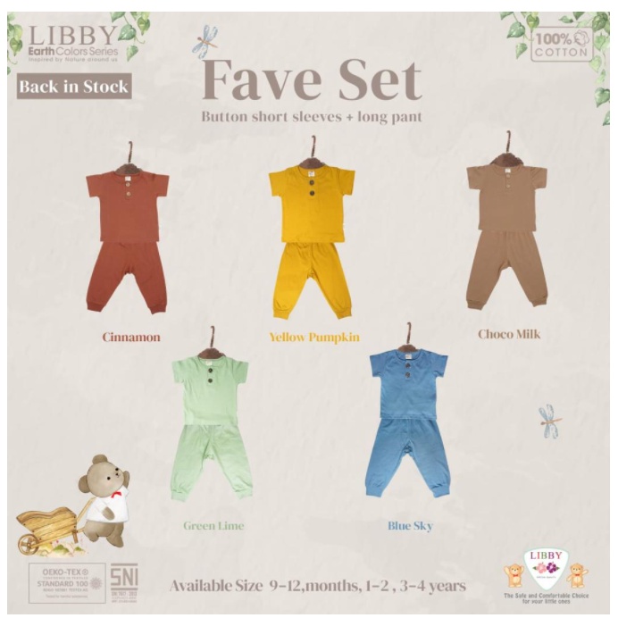 LIBBY EARTH SERIES 0-8 Tahun FAVE SET Stelan Oblong Panjang Celana Panjang (1Stel/pack) CBKS