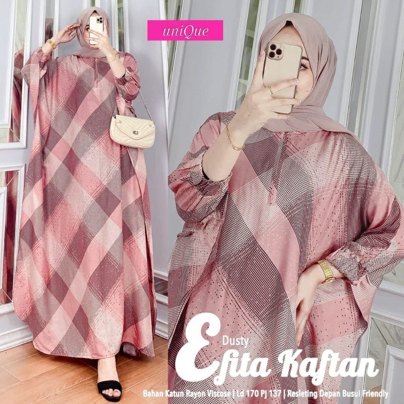 Kaftan Wanita - Efita Kaftan Jumbo XXXXL Rayon Premium Motif Garis-Garis Abstrak Lengan Panjang Busui Resleting by Batik A W