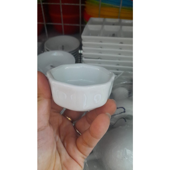 Homeline Tempat Sambal Saos Kecap Keramik Kembang 6 Pcs Wadah Saus