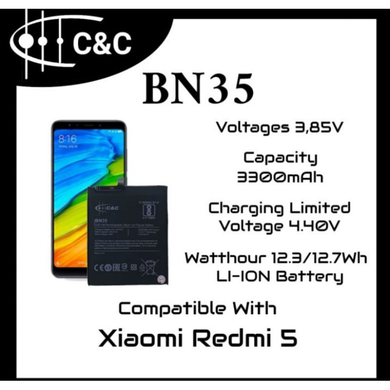 BATERAI REDMI 5 - BN35 - BATTERY MERK C&amp;C