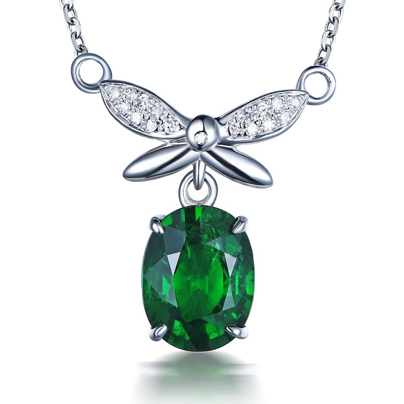 [Ready Stock]Fashion Inlaid Emerald Diamond Necklace Pendant