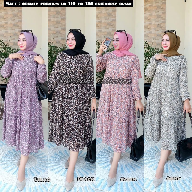 BISA [COD] Gamis Midi Dress/Gamis Motif Bunga Midi Dress