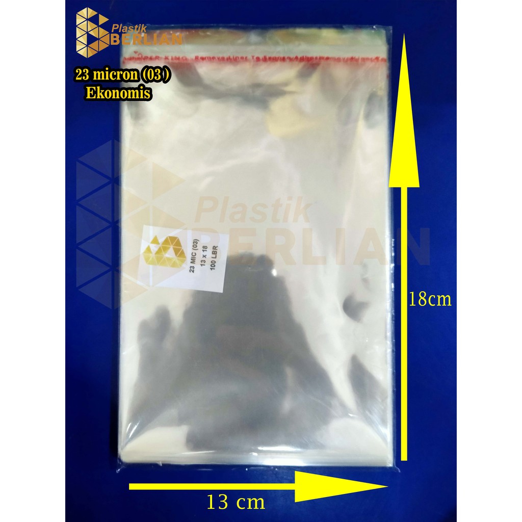 

13 x 18 cm Plastik OPP EKONOMIS 23 micron (100 lbr) (lem/seal)