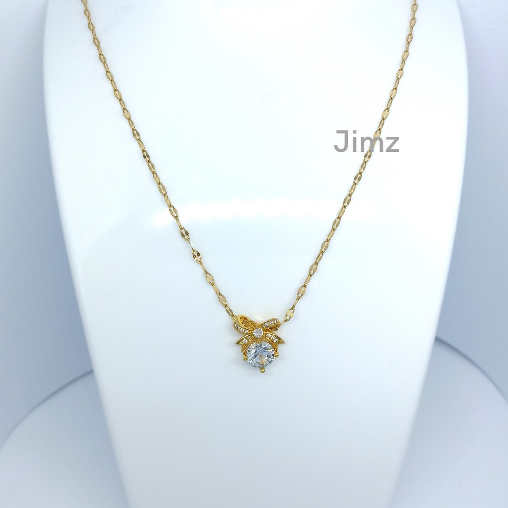 Jimz - Kalung TItanium Asli Zircon Liontin Pita Korea Anti Karat Anti Luntur Fashion Perhiasan Aksesoris Wanita Nagita