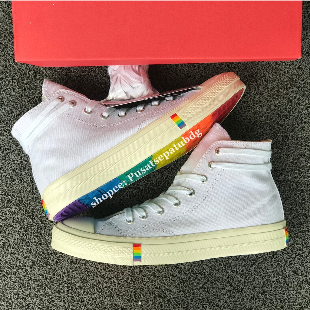 Sepatu Sneakers Pria Wanita Converse Rainbow High Full White