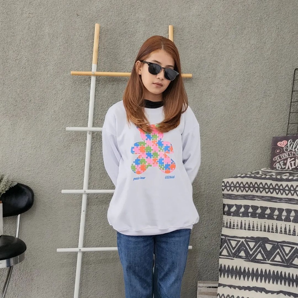 PUZZLE BEAR Crewneck Oblong Sweater Oversize | Outerwear Wanita Fashion Terkini Korean Style