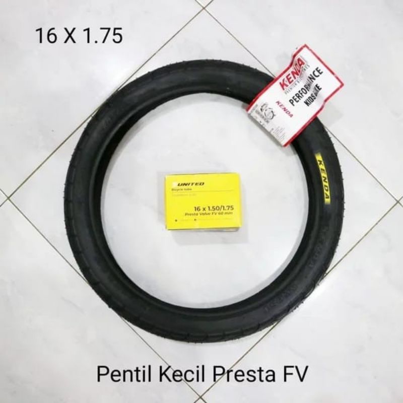 PAKET BAN SEPEDA 16 X 1.75 KENDA DENGAN BAN DALAM PENTIL KECIL PRESTA FV UNTUK SEPEDA LIPAT BMX ANAK