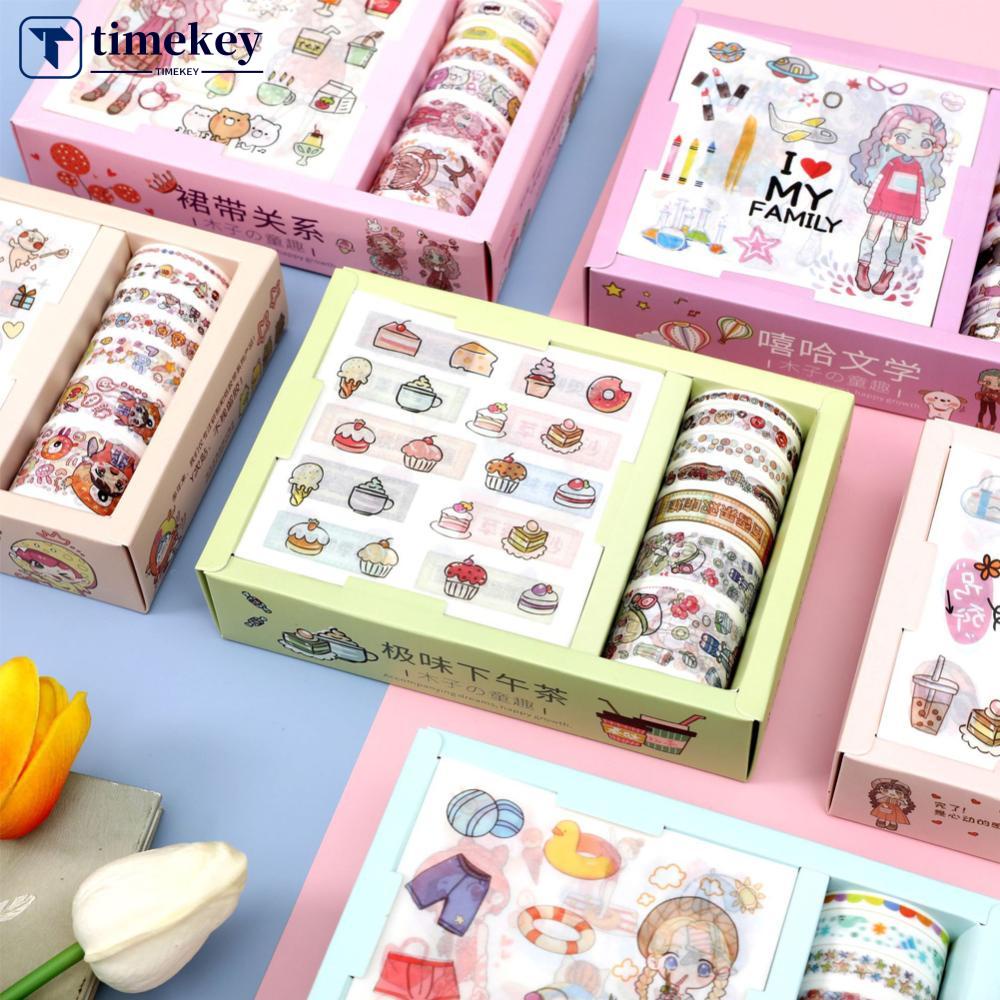 Timekey 16Pcs / Set Stiker Kertas / Selotip Washi Untuk Dekorasi Scrapbook / Diary / Jurnal A7K5