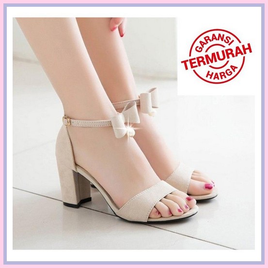 Monaco Heels Wanita Tapak Tahu 5 Cm Putih Premium Sandal Sendal High Heels Hak Tahu Wanita Dd04 Pr