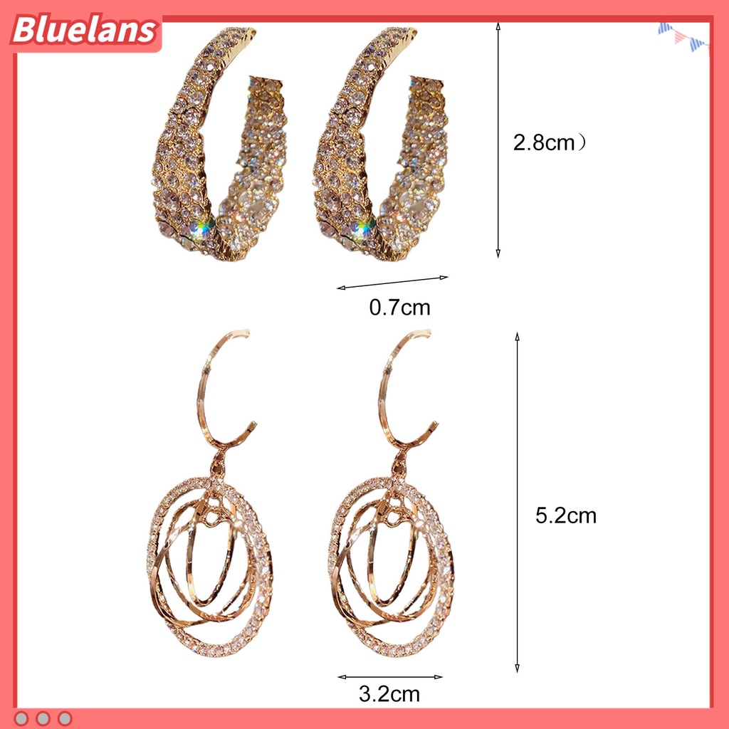 1 Pasang Anting Hoop Berlian Imitasi Shiny Bentuk Bulat Geometris Untuk Hadiah Pernikahan