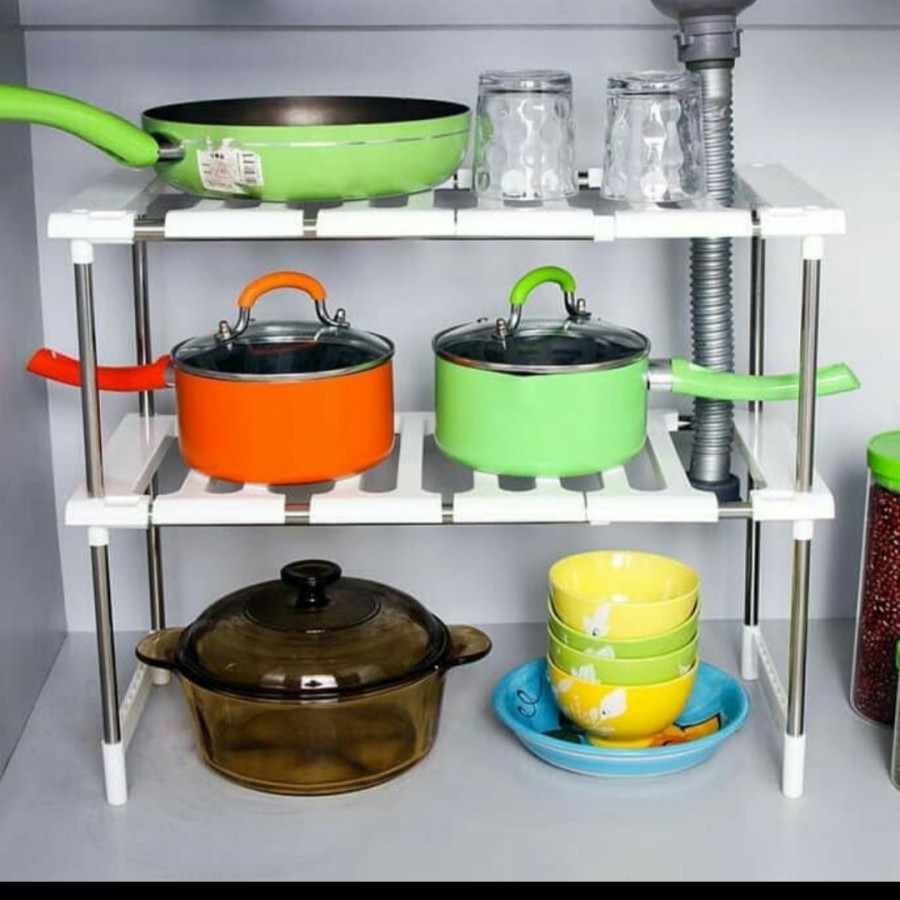 Rak kolong dapur wajan panci serbaguna bawah wastafel kitchen rack sink set dapur multifungsi piring