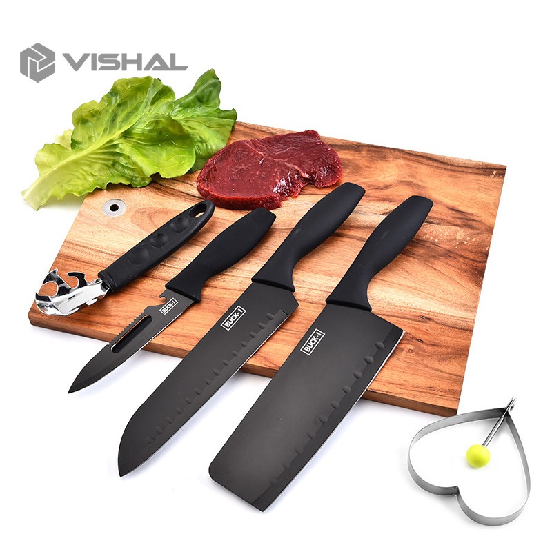 VISHAL Set Pisau Dapur isi 5pcs Hitam Pisau Set 5 pcs Black Black Kitchen Knife Set 5 Pieces VS-1811