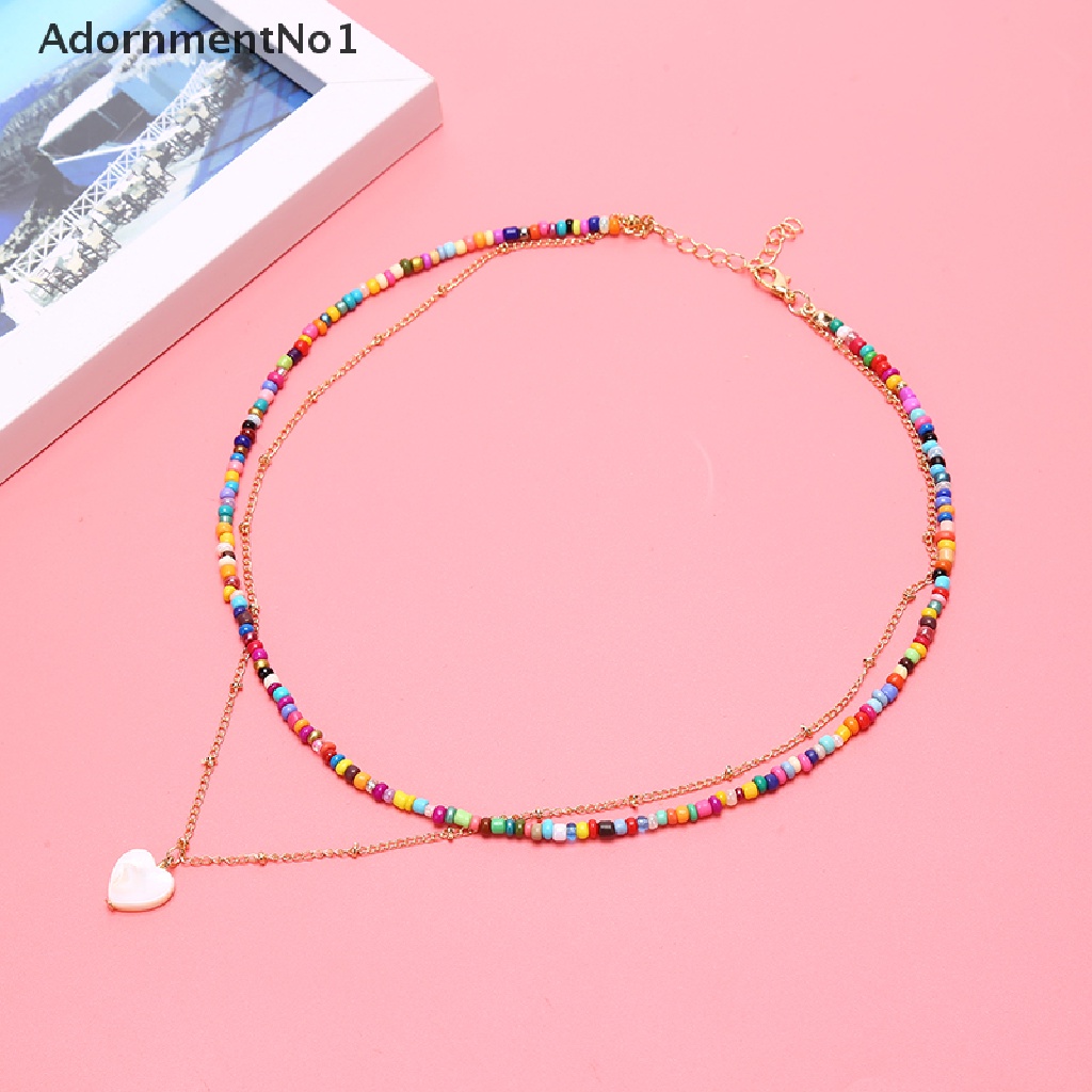 (AdornmentNo1) Kalung Rantai Manik Warna Warni Pendan Hati Handmade Gaya Boho Untuk Wanita