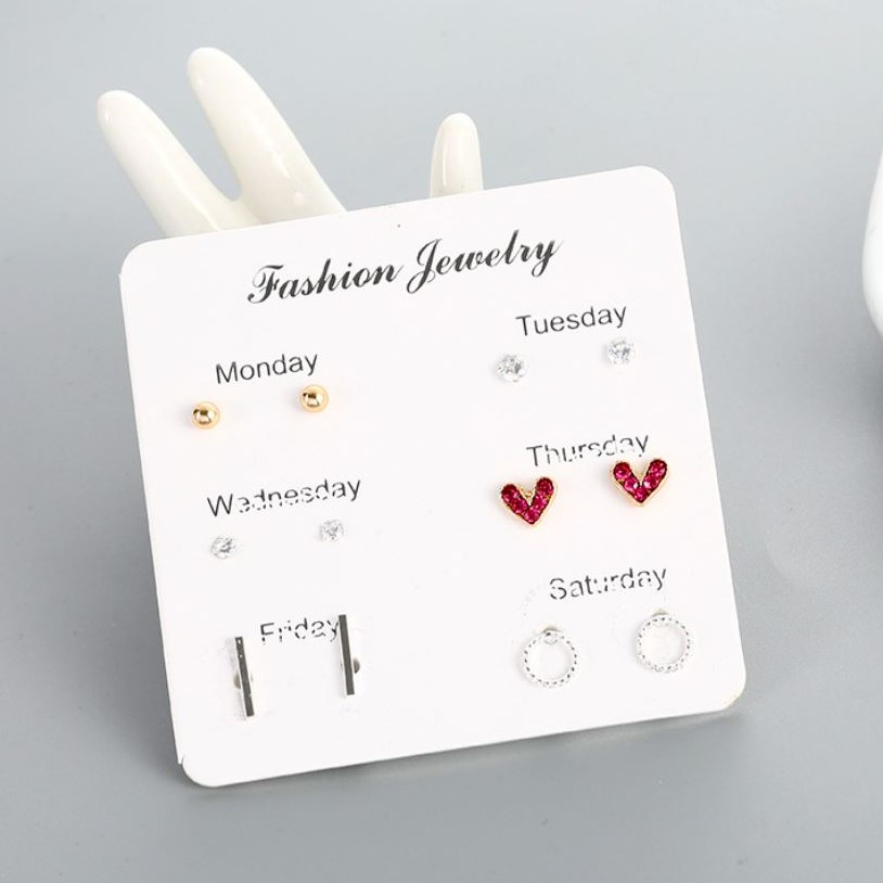 ★ Cayman ★ 6 Pasang Anting Wanita Korea Fashion One week Simple Creative Women Earrings jew33-4
