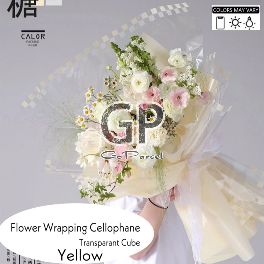 ( 5 Lembar ) TRANSPARANT CUBE - FLOWER WRAPPING PAPER / CELLOPHANE - KERTAS BUNGA BUKET FLORIST BOUQUET