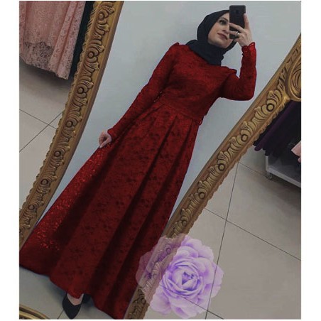 (DIJAMIN REALPICT) Gamis Maxi Nara Brukat Tulang Corneli Premium ! Long Dress Termurah!