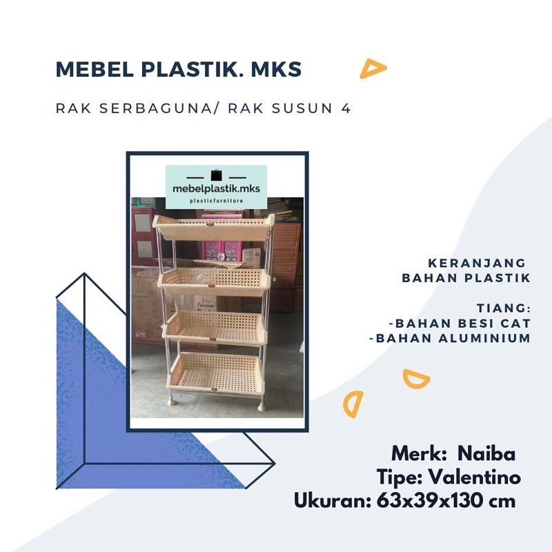 Rak Serbaguna Plastik Stainless/ Rak Jumbo/ Rak Susun 4 Besar/ Rak Plastik Naiba Valentino