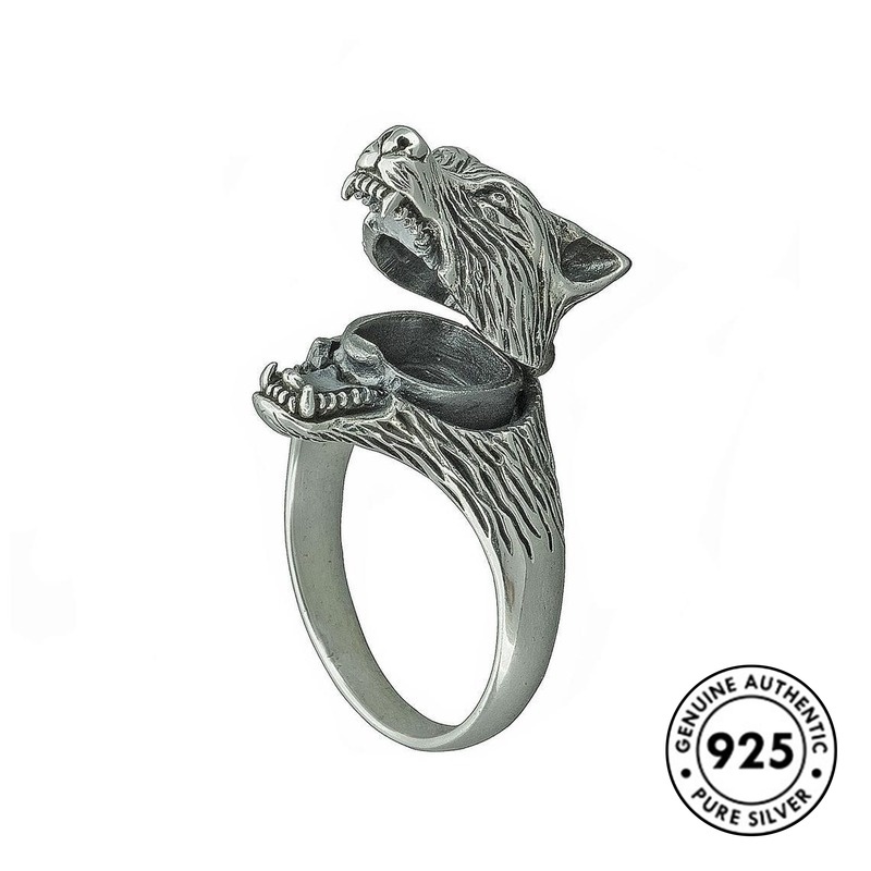 Cincin Desain Kepala Serigala Bahan S925 Untuk Pria