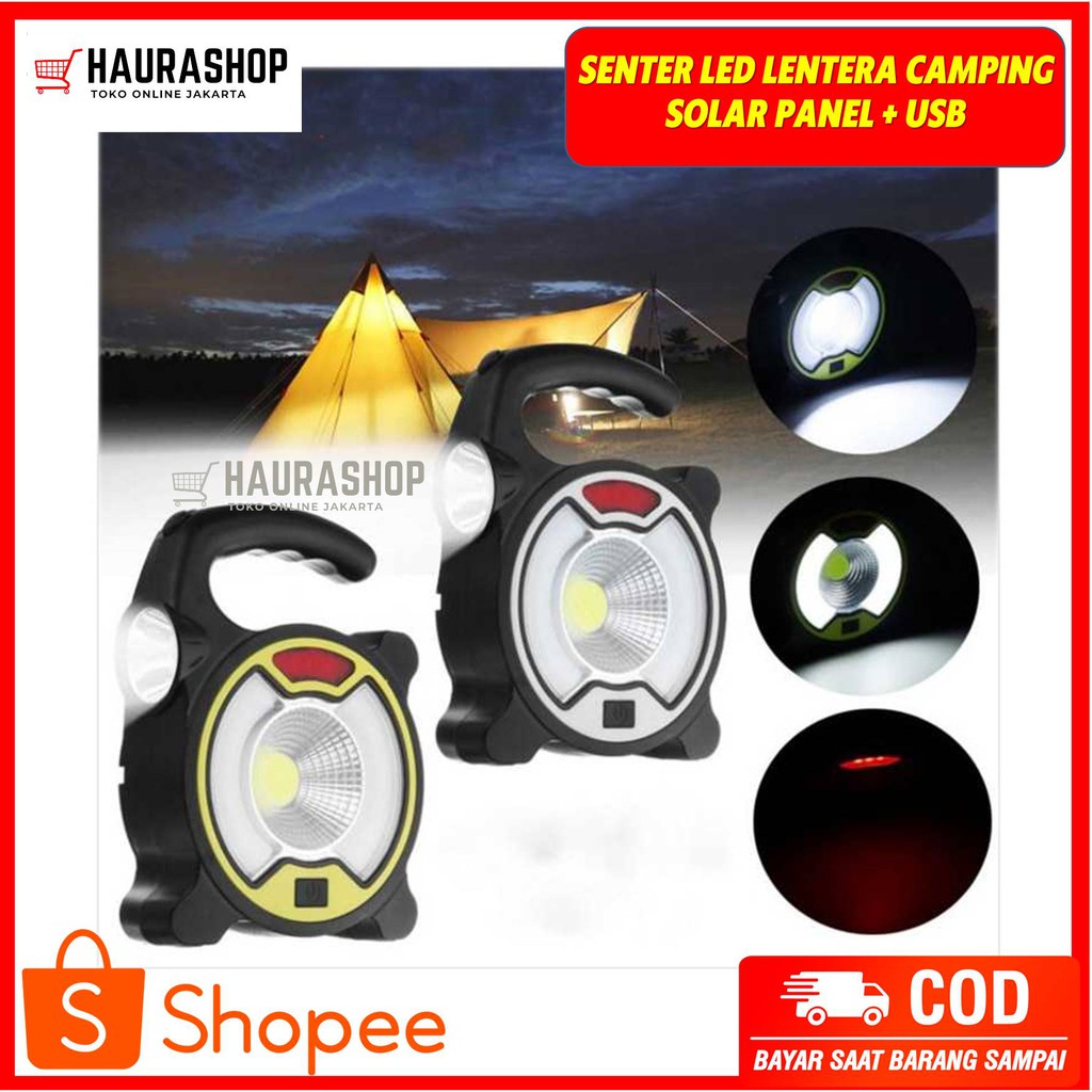 TJ-329 Lampu Senter Lentera COB Darurat Emergency Recharger USB/ Solar Panel Camping Hiking