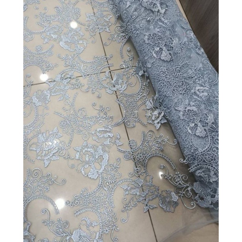 Kain Tile bordir baby blue