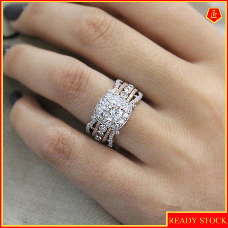 [Ready Stock]Simple Personality Rose Gold Square Diamond Ring