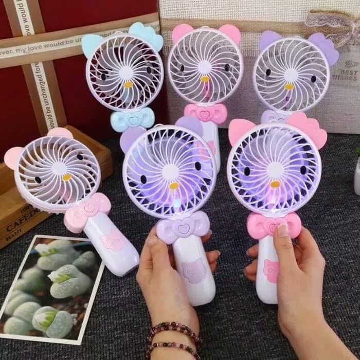 Kipas Angin Tangan Portable Hello Kitty  Mini Hand Fan Kipas Genggam LED usb with flash lampu