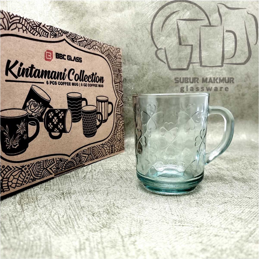 [6 Pcs] Gelas Teh / Kopi 225ml Gagang (CM-0839) BBC. Glass Mug Cangkir Beling