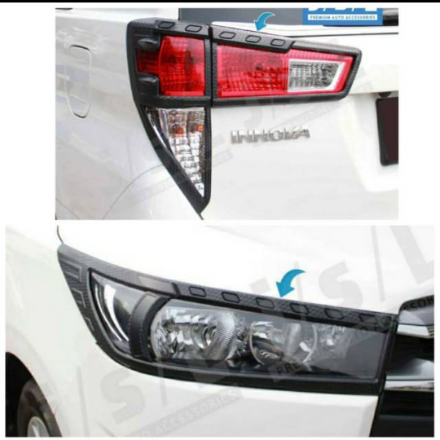 Paket garnish lampu depan dan belakang all new Innova Reborn 2016 2018 2021 2022 Hitam Chrome Carbon jsl