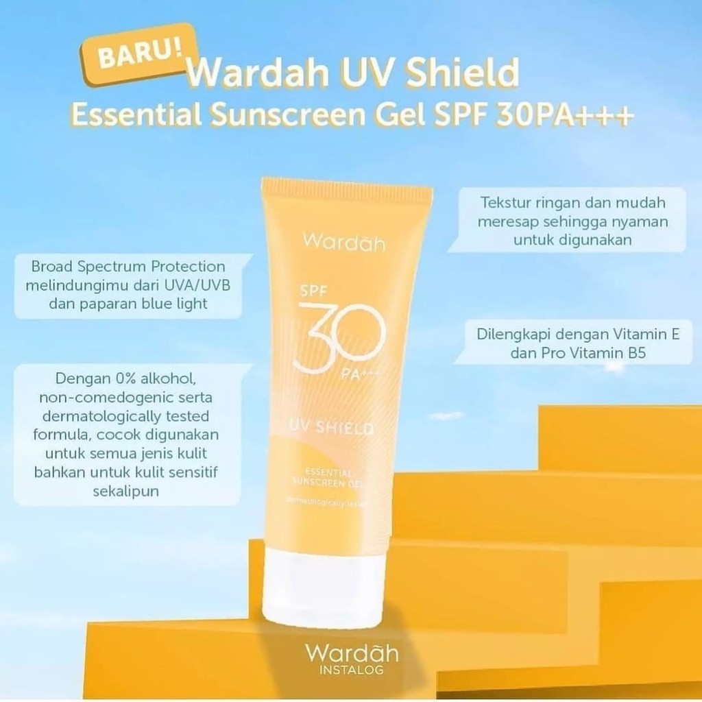 SUNSCREEN Gel WARDAH UV Shield Essential SPF 30 PA++ (Kuning) 40ml - Skincare Sunblok Sunblock Wajah